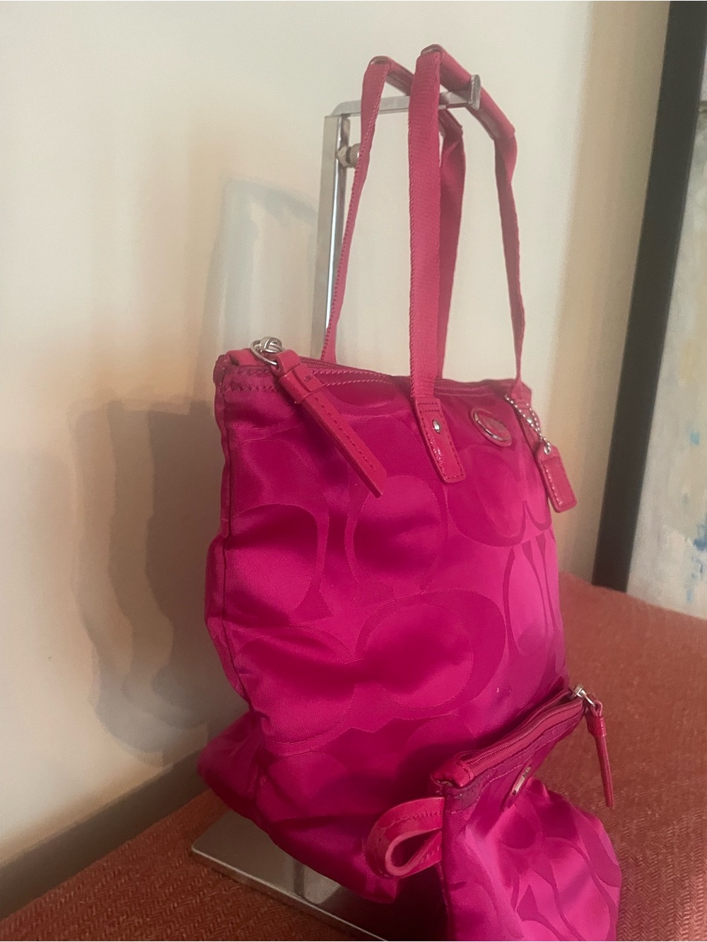 Coach Pink Signature Small/Medium Tote Bag + Matching Wristlet - Picture 4 of 8